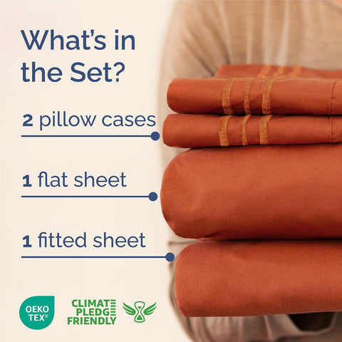 King Size 4 Piece Sheet Set - Breathable & Cooling Sheets - Terracotta