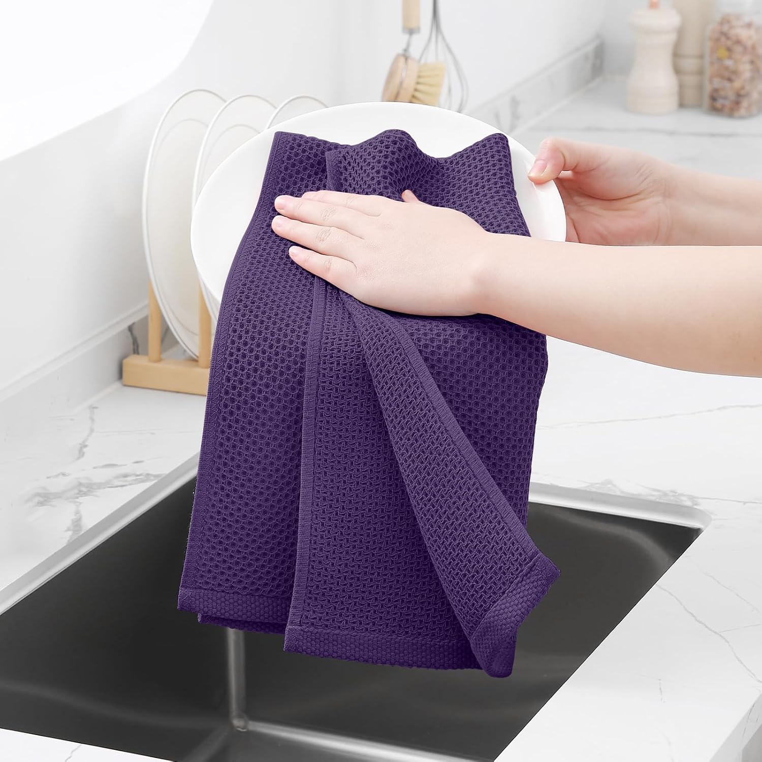 Homaxy 100% Cotton Waffle Weave Kitchen Dish Towels 6-Pack, Eggplant