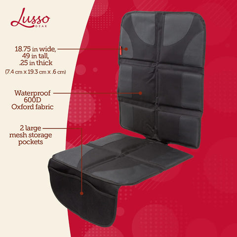 Lusso Gear Car Seat Cover & Protector - 2-Pack Waterproof Non-Slip Protector - Mesh Pocket Organizer - Universal Fit for Convertible & Toddler Car Seats, Black