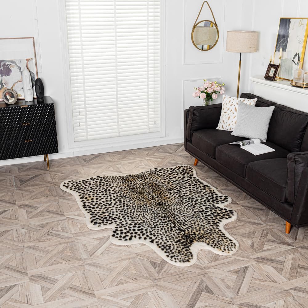 Huichenxing2021FURSTORE Faux Cheetah Area Rug Animals Printed Hide Mats Leopard Faux Hide Area Rug 5.2ft x 6.5ft / 63 x 78.7inch / 160 x 200cm