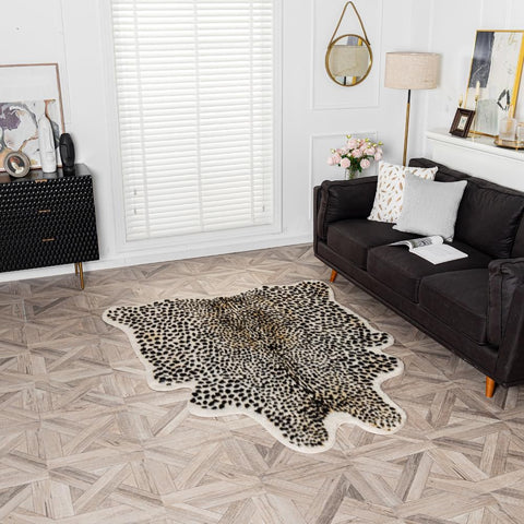 Huichenxing2021FURSTORE Faux Cheetah Area Rug Animals Printed Hide Mats Leopard Faux Hide Area Rug 5.2ft x 6.5ft / 63 x 78.7inch / 160 x 200cm