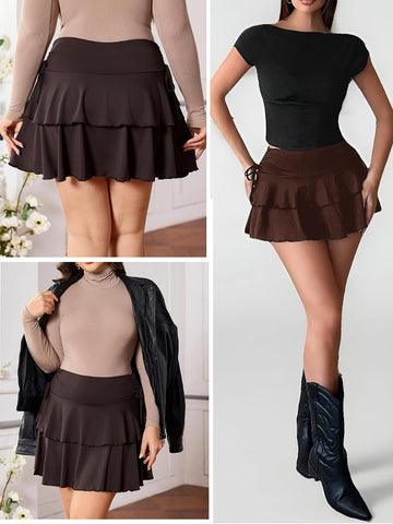OYOANGLE Women's Plus Size High Waisted Y2K A Line Ruffle Skorts Mini Skirt