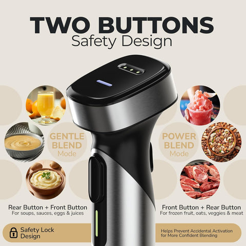 Turelar Cordless Immersion Blender Handheld with Rechargeable Battery