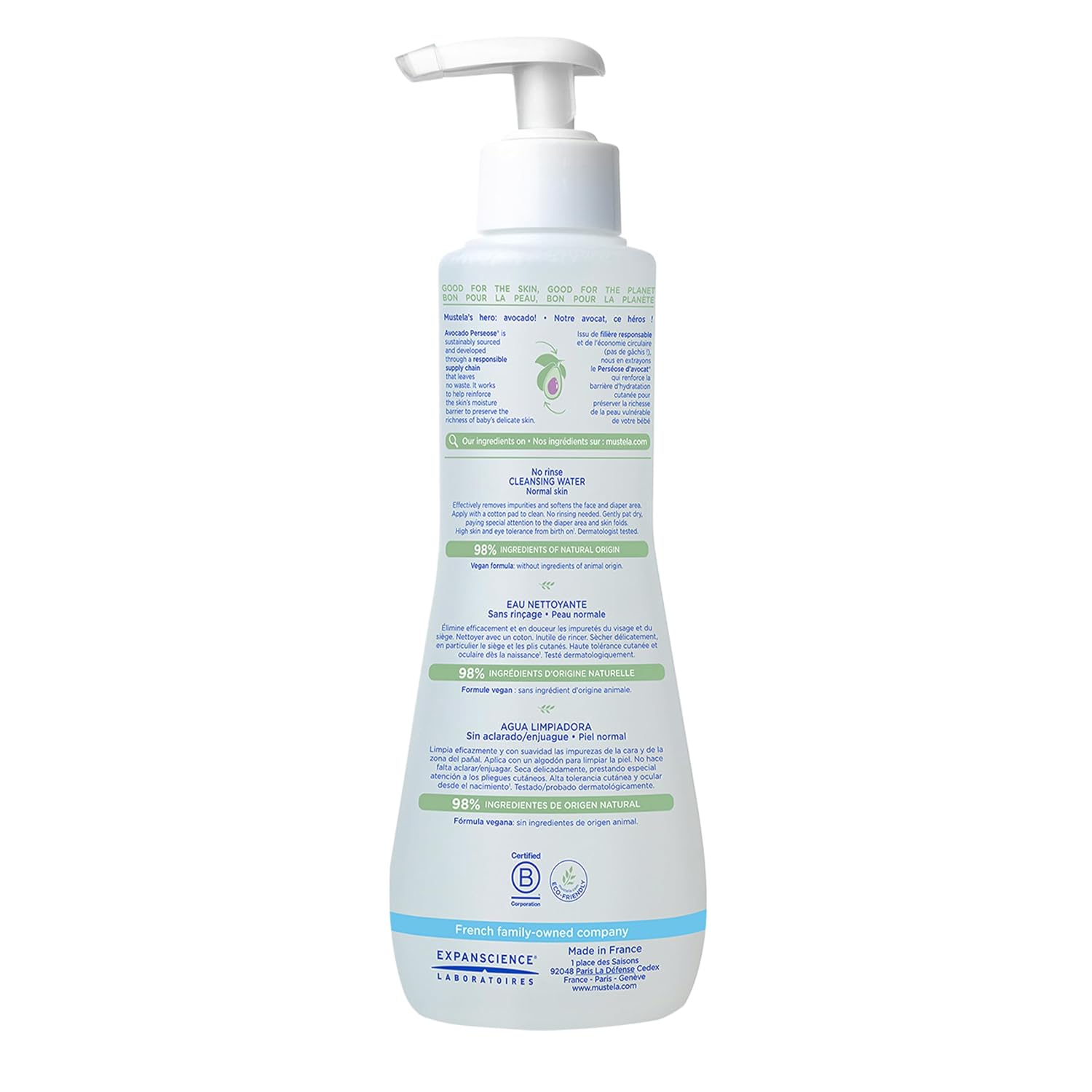 Mustela No-Rinse Micellar Cleansing Water for Babies - Made with Natural Avocado Perseose & Aloe Vera - Safely Cleans Baby's Face, Hands & Diaper Area - 1 or 2-Pack - Various Sizes