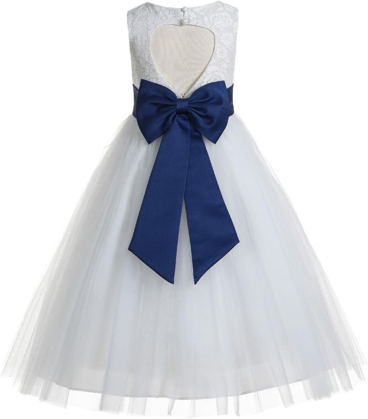 Floral Lace Heart Cutout Ivory Flower Girl Dress Junior Bridesmaid Pageant Gown