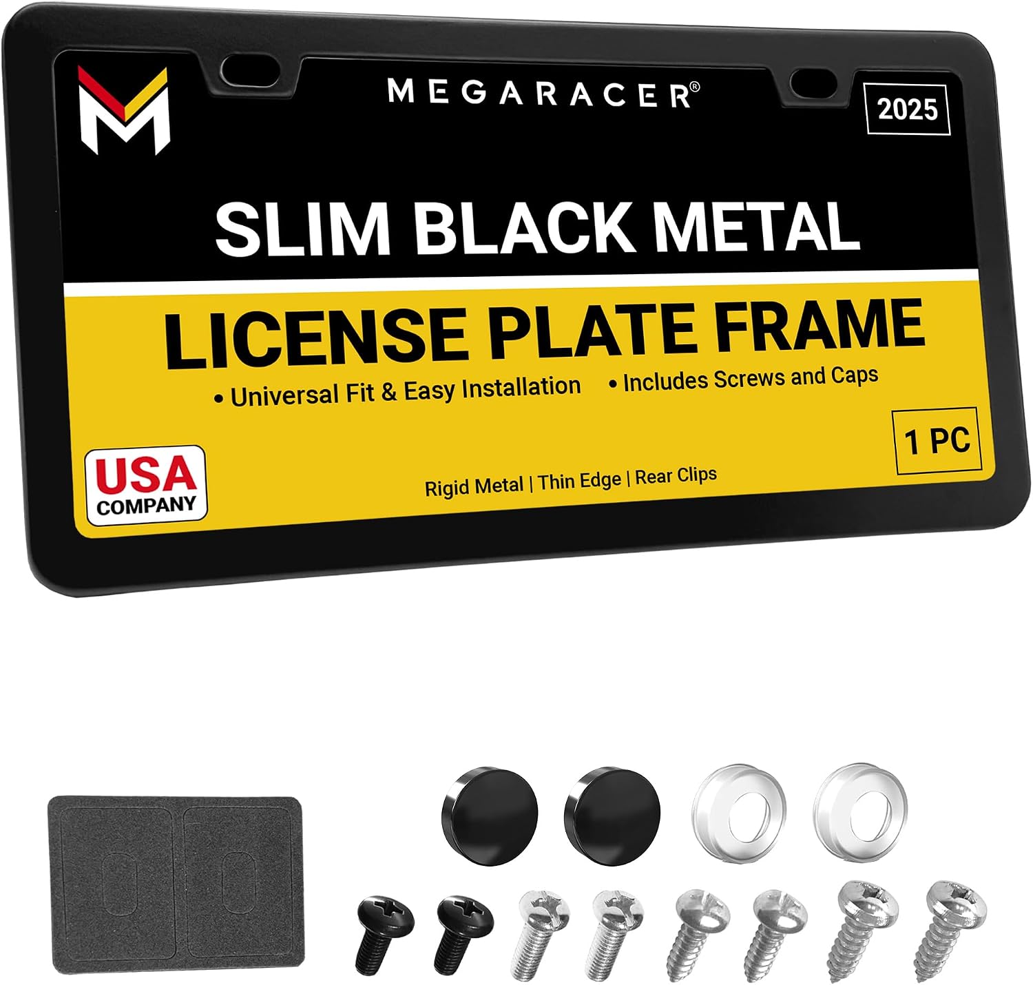 Premium Slim Matte Black License Plate Frame, 1 Piece, Metal Car Tag Holder