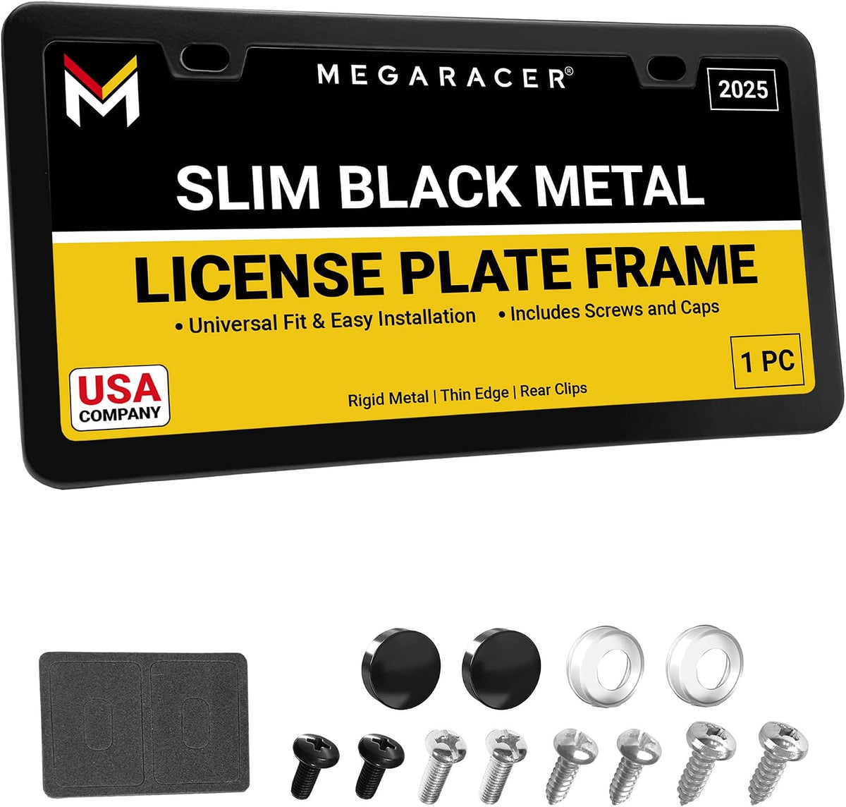 Premium Slim Matte Black License Plate Frame, 1 Piece, Metal Car Tag Holder
