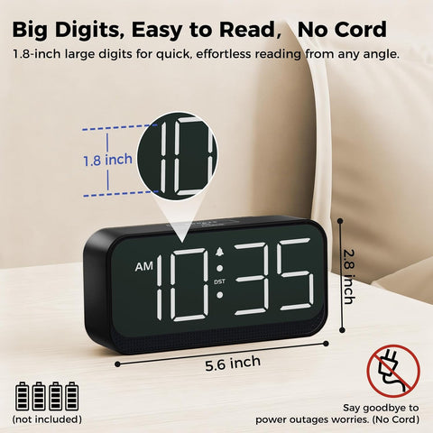 Acedeck Battery Operated Alarm Clock for Bedroom Travel with Large Numbers