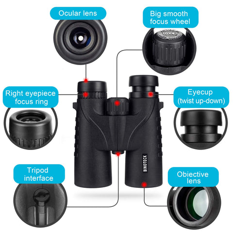 Binoteck 10x42 Binoculars for Adults - Professional HD Roof BAK4 Prism Lens Binoculars for Bird Watching, Hunting, Travel, Sports, Cruise, Concert, with Carrying Bag