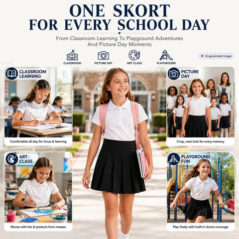 Bienzoe Girl School Uniform Skirt: Plain Pleated Skort