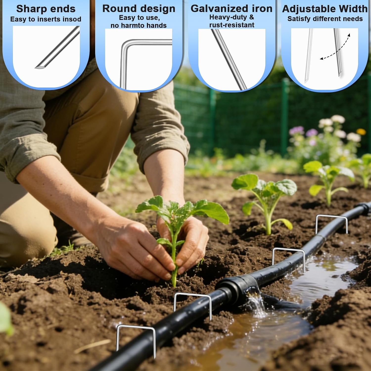 JERIA 6 Inch 120 Pack U-Shaped Galvanized Garden Stakes