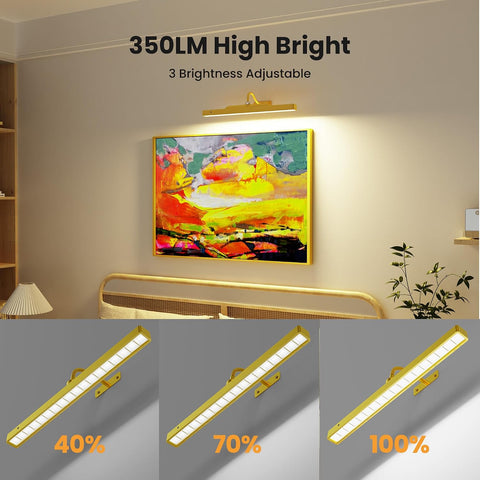 Picture Light Gold 2Pack, 5000mAh Battery Opertated Cordless Picture Lights for Wall, 16in CCT Dimmable with Touch Control for Wall Painting,Frame, Portrait, Dartboard
