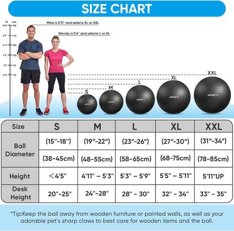 APEXUP Yoga Ball, 660 lbs Anti-Burst Exercise Ball with Pump, 5 Sizes