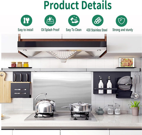 30" x 24" Stainless Steel Stove Backsplash Panel Ultra-Thin Flush Mount Splash Guard for Kitchen Wall, Heat & Stain Resistant, Easy Installation with Pre-Drilled Holes
