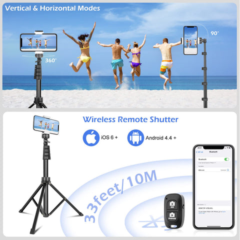 Sensyne 67" Phone-Tripod, Extendable Cell Phone Tripod Stand & Selfie Stick with Wireless Remote and Phone Holder, Compatible with iPhone Android Phone, Camera