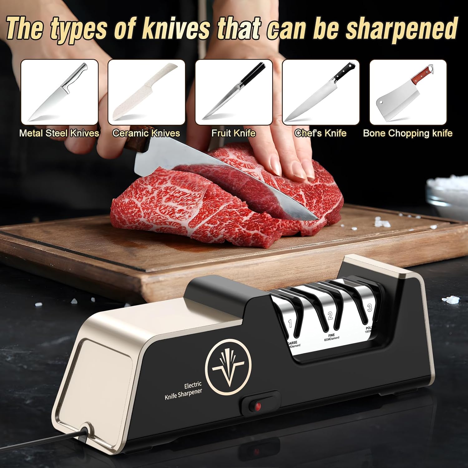 VIDOME Professional Electric Knife Sharpener, Champagne Gold