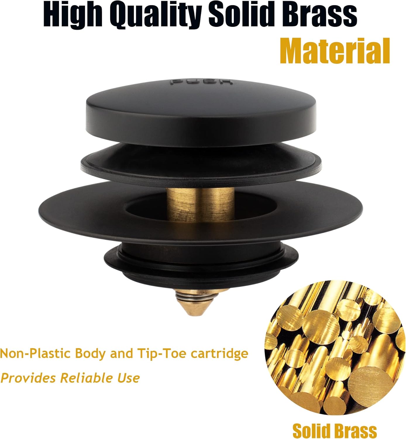 Artiwell Universal Tip Toe Bath Drain Stopper and Cover, Bathtub Drain Stopper, Replaces Lift and Turn, Tip-Toe and Trip Lever drains for Tub, EZ Installation and Clearing (MATT Black)