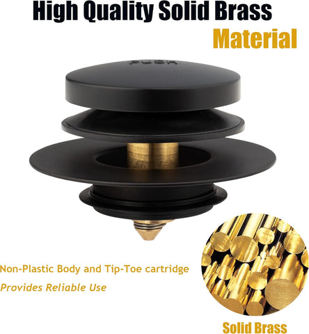 Artiwell Universal Tip Toe Bath Drain Stopper and Cover, Bathtub Drain Stopper, Replaces Lift and Turn, Tip-Toe and Trip Lever drains for Tub, EZ Installation and Clearing (MATT Black)