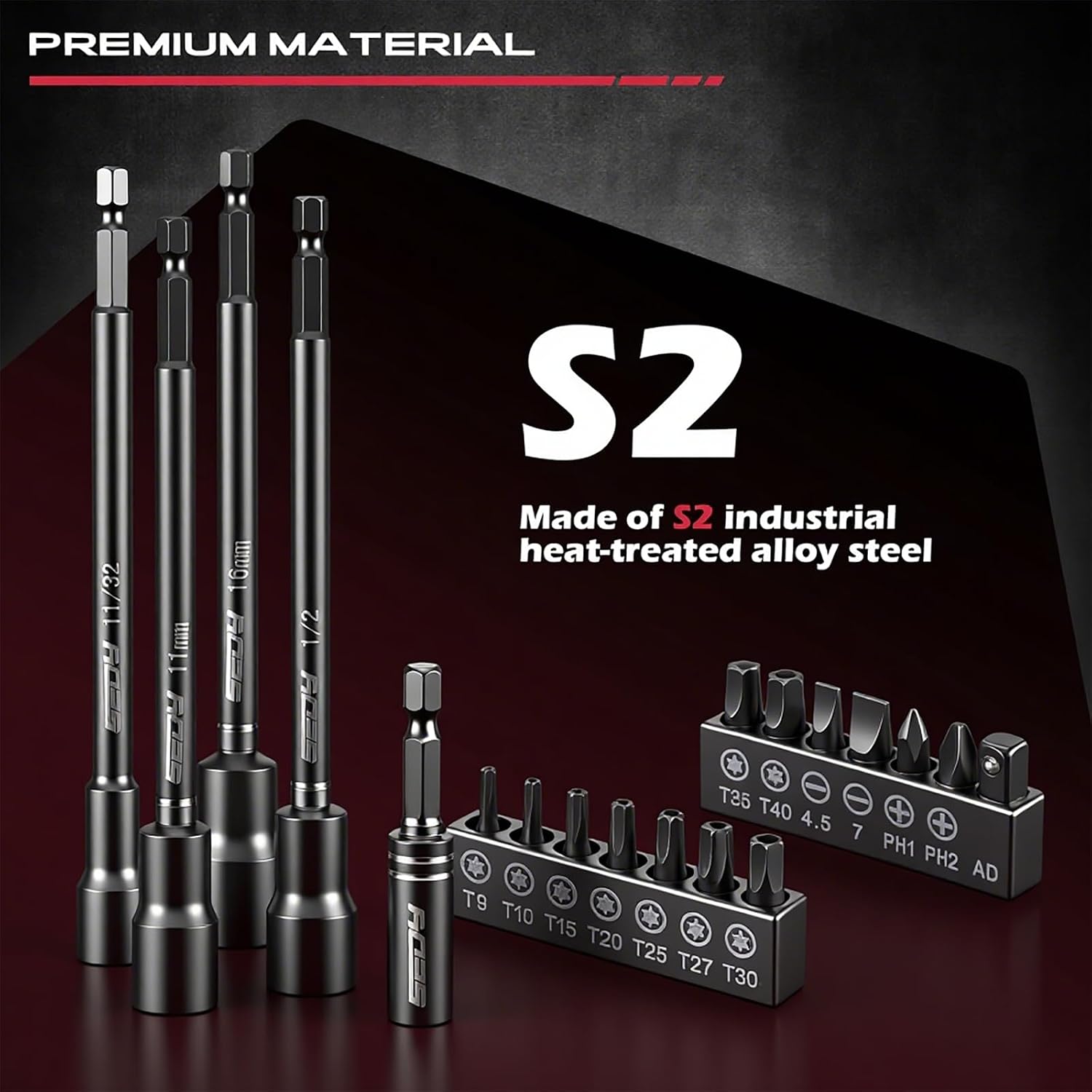 Nut Driver Impact Bit Set - 31-Piece Magnetic Socket Impact Drill Bit Tool Sets Extra Long Hex Nut Setter Driver Holder - Metric SAE Screwdriver Bits 1/4 Drive Shank Adapter Extension