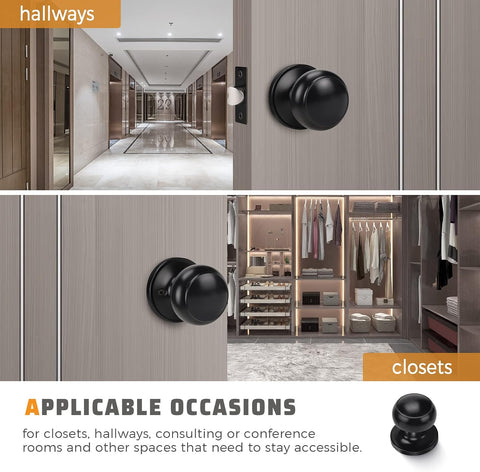 KNOBWELL 3 Pack Matte Black Passage Door Knobs, Modern Closet Door Knobs Set Interior with Concealed Screws