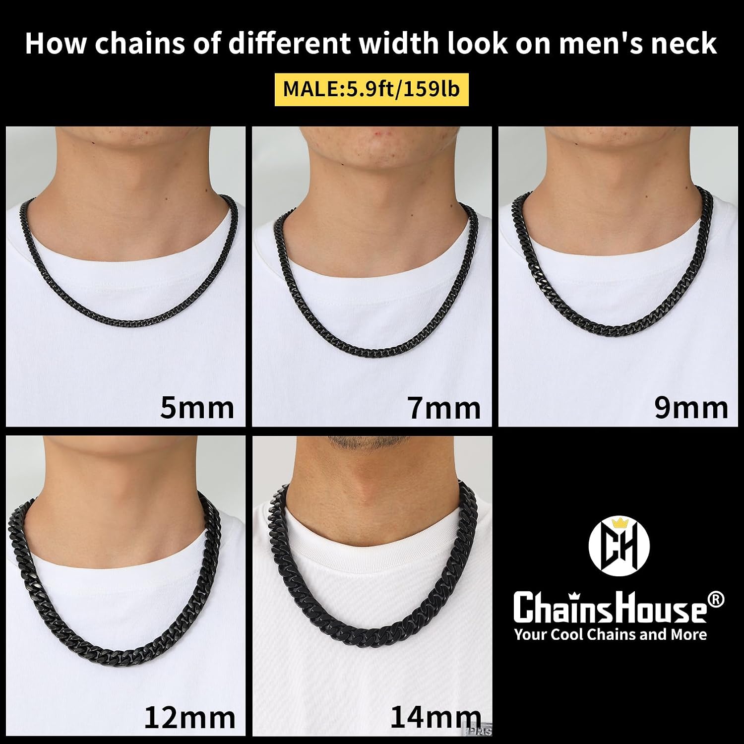 ChainsHouse Cuban Link Chain for Men, Stainless Steel Waterproof Necklace