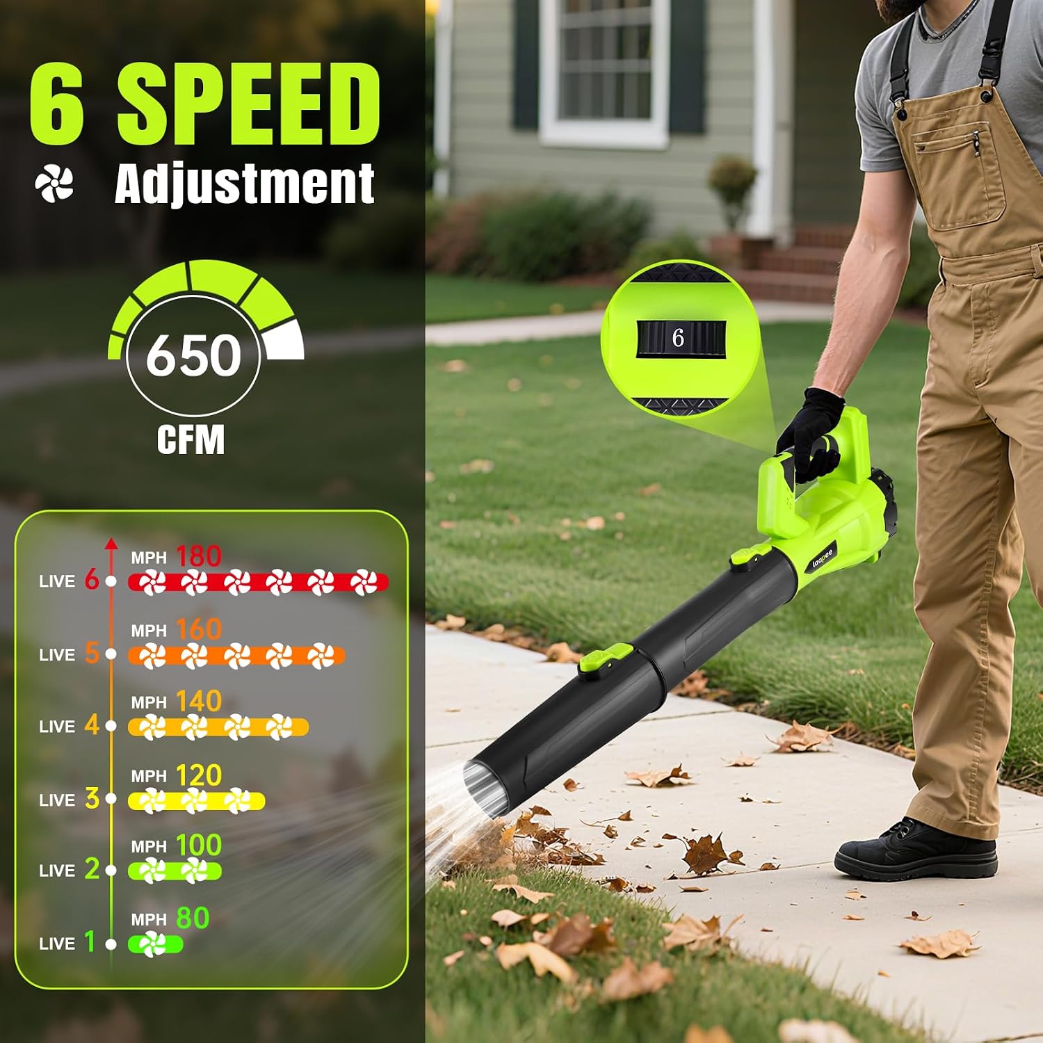 Leaf Blower Cordless 650CFM with 2x4.0Ah Battery Powered and Fast Charger