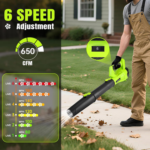 Leaf Blower Cordless 650CFM with 2x4.0Ah Battery Powered and Fast Charger