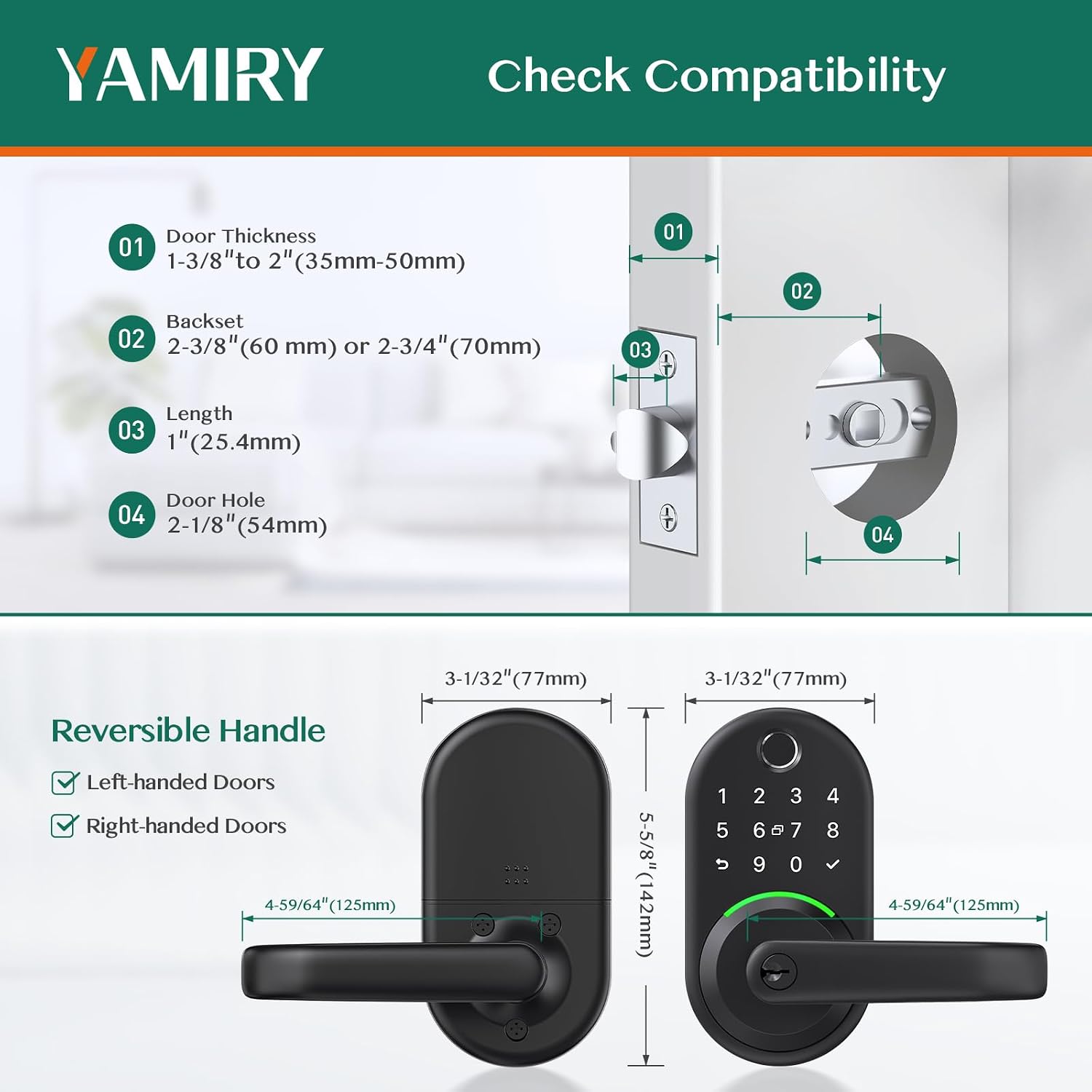 Smart Door Handle Lock with Keypad, Yamiry Fingerprint Knob for Front Door