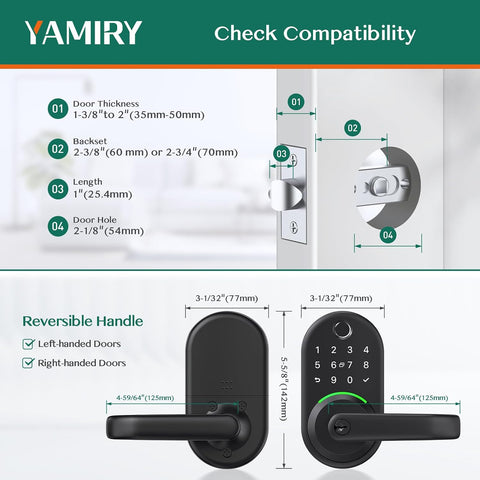 Smart Door Handle Lock with Keypad, Yamiry Fingerprint Knob for Front Door