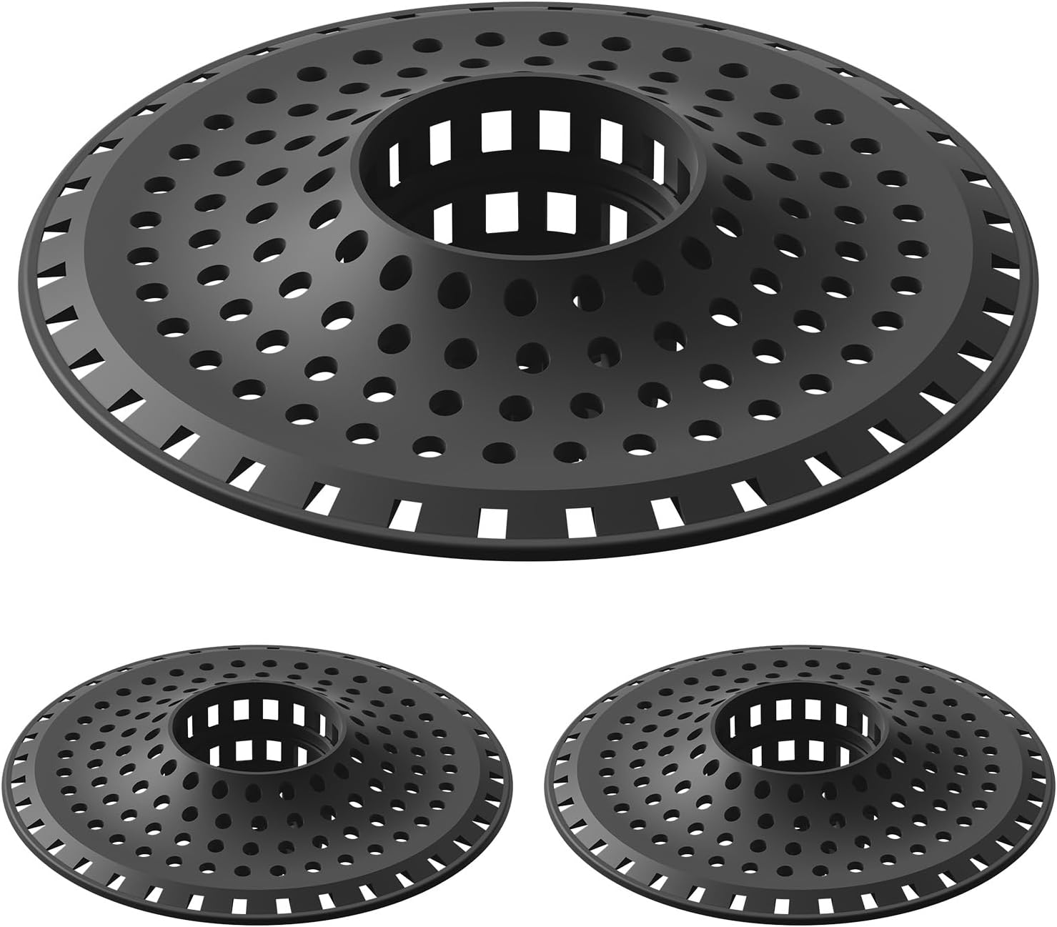 Aluvor Shower Hair Drain Catcher, Silicone Bathtub Drain Hair Catcher Strainer, All-in-one Tub Hair Catcher Drain Protector for 1.48'' to 1.76'' Regular Drains, 3PCS/Black