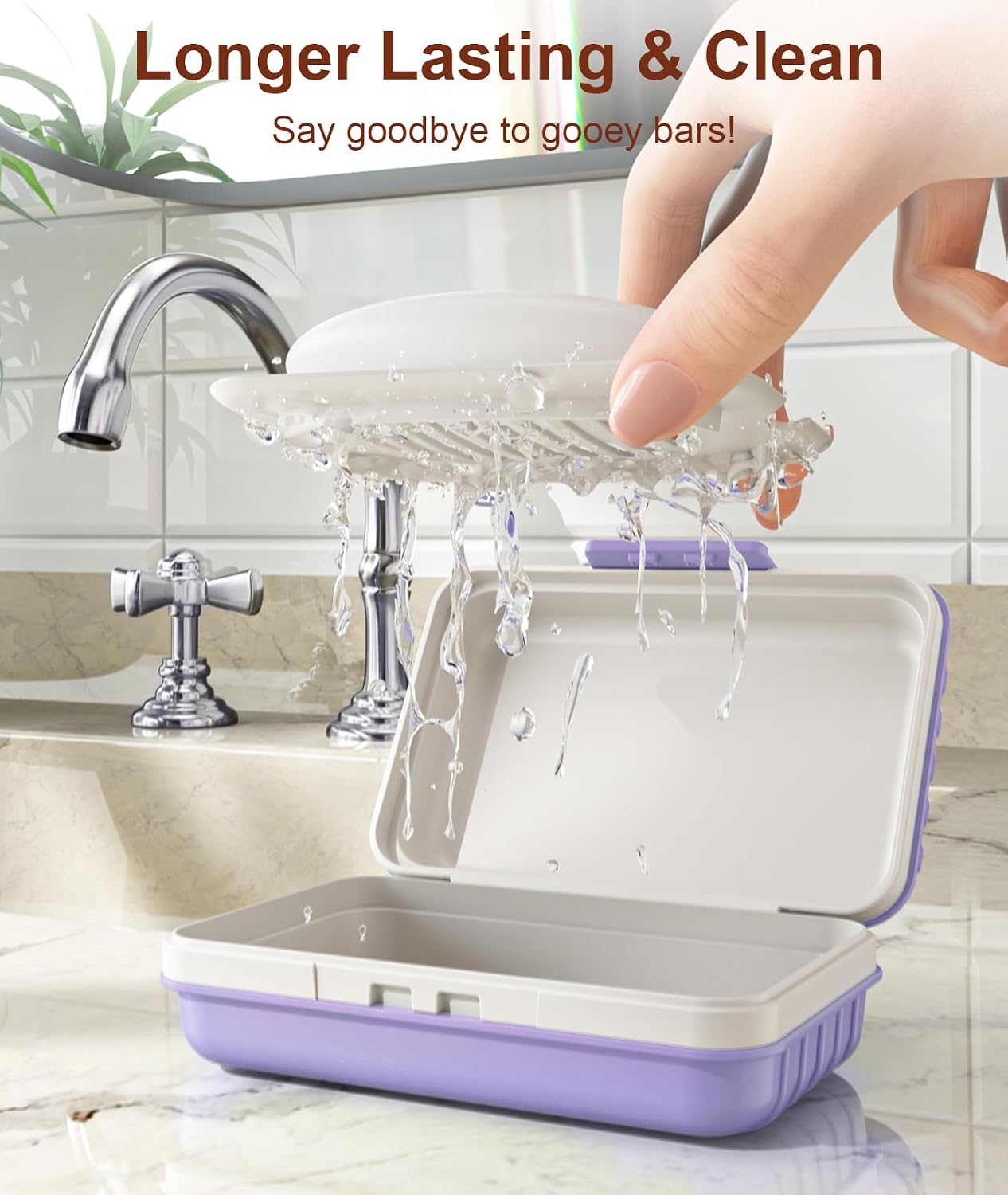 Quatish Leakproof Bar Soap Holder Dish with Lid for Shower, Portable Travel Soap Case Box for Gym, Camping, Hiking, Outdoor Use, Travel Size Toiletries Essentials, Keeps Soap Dry, Purple