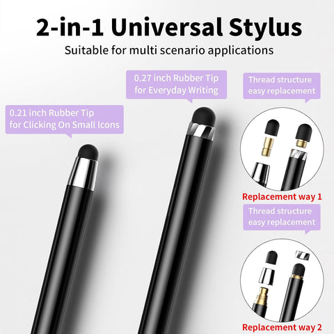 DAXINGXING 10-Pack 2-in-1 Stylus Pens for Touch Screens, 5 Purple & 5 Black
