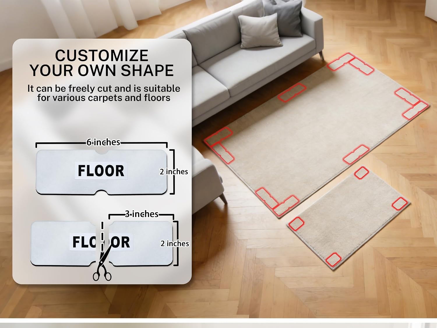 Reusable Rug Tape Grippers, Carpet Tape No Damaging for Hardwood Floors 8Pc