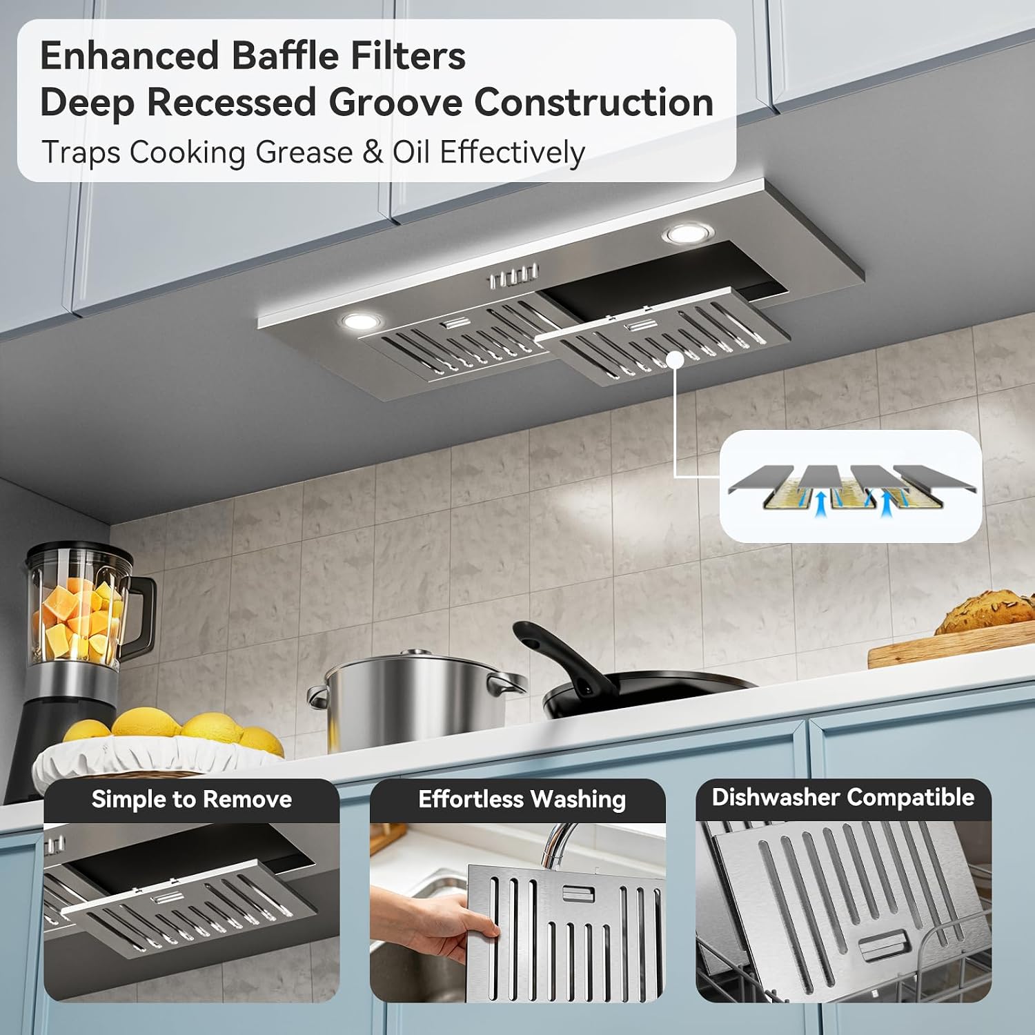 Hermitlux Insert Range Hood 30″ Built-in Vent Hood, 600 CFM for Kitchen