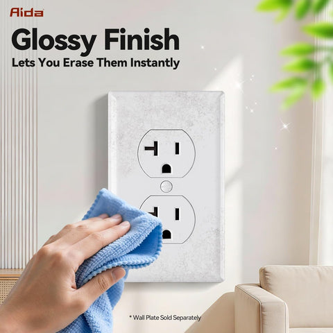 AIDA 20 Amps Outlets Duplex Electrical Receptacle Outlets, Electrical Outlet, 20Amp 125V Heavy-Duty Wall Outlet, Residential, 3-Wire, Self-Grounding, UL Listed, Side Wire (10 Pack, White)