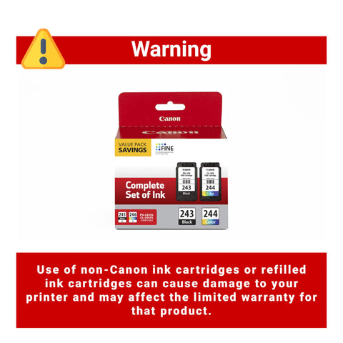 Canon PG-243 / CL-244 Genuine Ink Value Pack (2 Cartridges), Compatible with iP2820, MX492, MG2420/2520/2920/2922/2924/3020/2522/2525, TS3120/302/302a/202/4520/3320