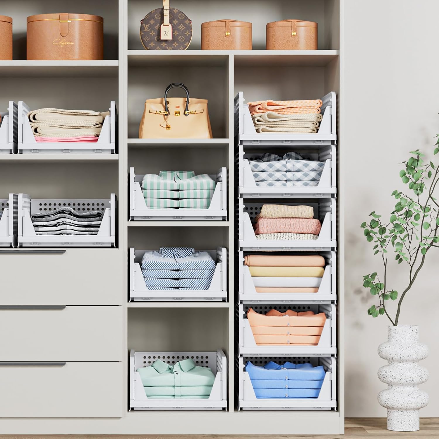 caktraie 4 Pack Stackable Closet Storage Basket - Stackable Storage Bins