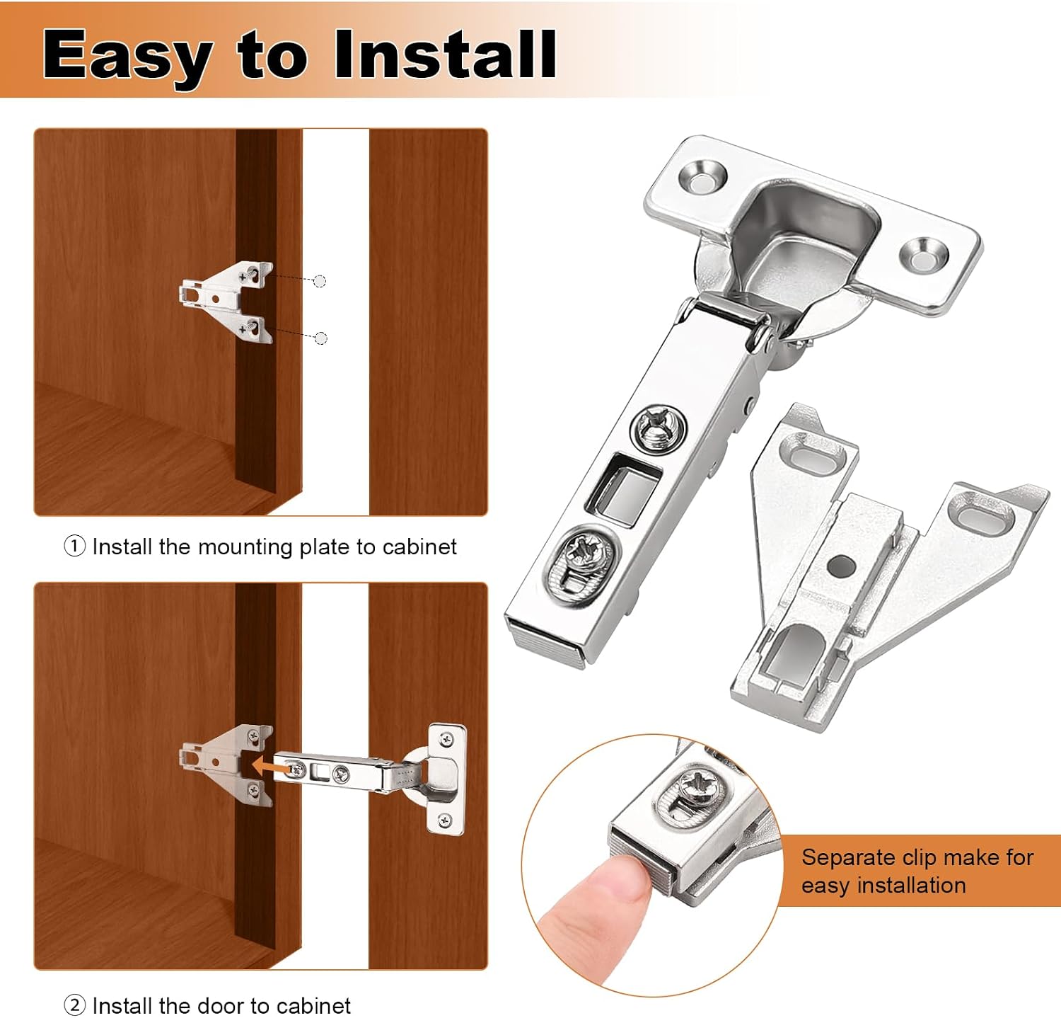 Probrico Soft Opening Kitchen Cabinet Hinges 10 Pair (20 Pack), Brushed Satin Nickel Face Frame Mounting Concealed Hinges for Kitchen Cupboard Hardware, with Mounting Screws