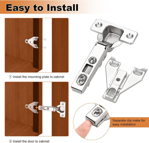 Probrico Soft Opening Kitchen Cabinet Hinges 10 Pair (20 Pack), Brushed Satin Nickel Face Frame Mounting Concealed Hinges for Kitchen Cupboard Hardware, with Mounting Screws