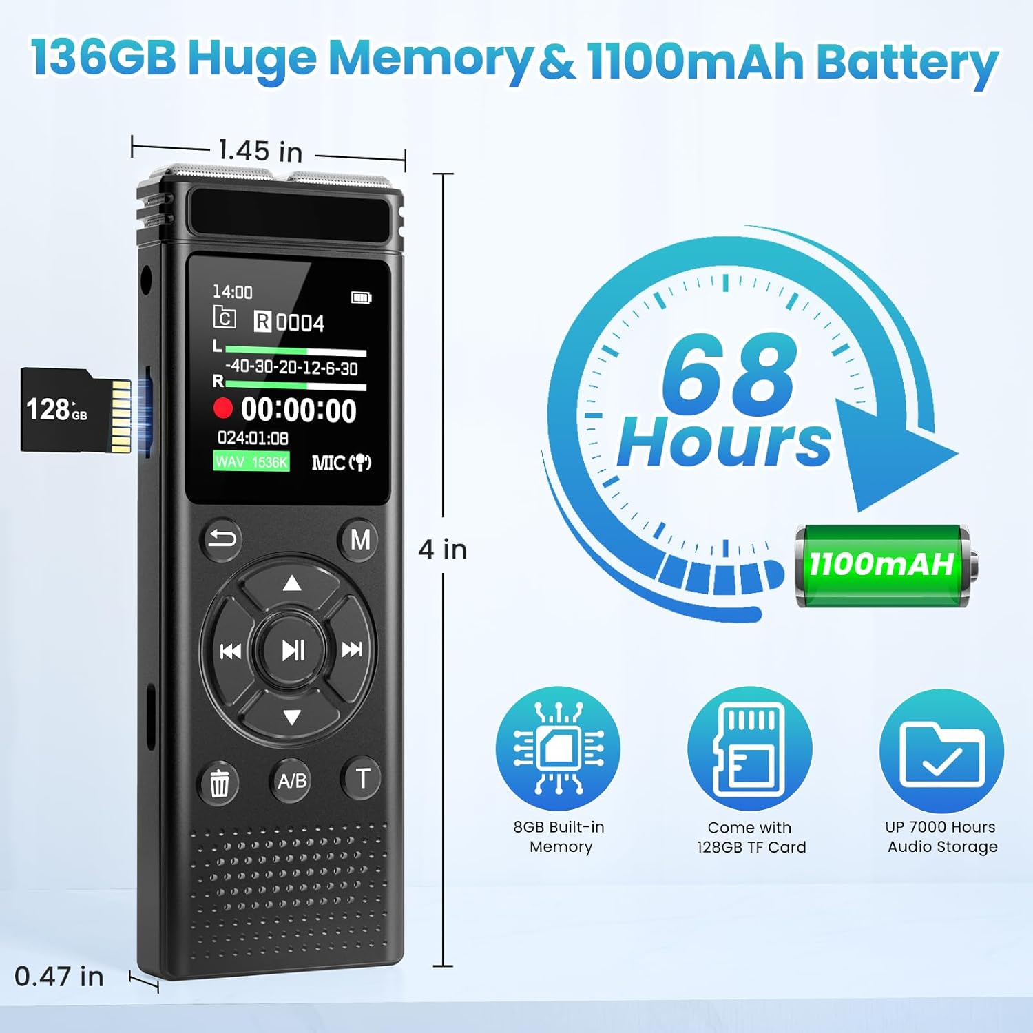 Tonfarb 136GB Digital Voice Recorder with Playback,9775 Hours Audio Record