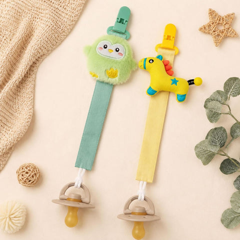 5 Pack Pacifier Clips for Baby Girls and Boys, Multicolor Fabric Straps,5pcs Straps, Approx. 11 in / 29 cm, Resin Clips with Inner Grip Design, Fits Most Pacifiers with Handles(15)
