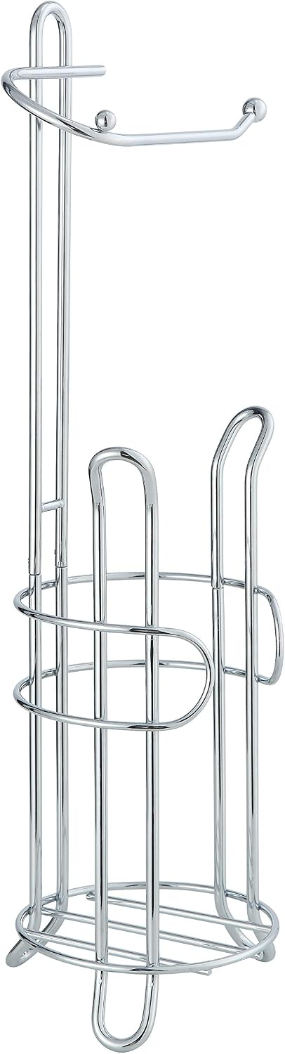 SunnyPoint Freestanding Toilet Paper Holder with Storage – Holds 3 Spare Rolls, Heavy-Duty Steel, Chrome Finish, Easy Assembly, Space-Saving Bathroom Organizer
