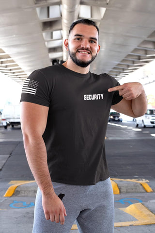 Promotion & Beyond Security | Event Safety Guard Staff One/Two-Sided American USA Flag On Arm Big Sizes Polo Unisex T-Shirt