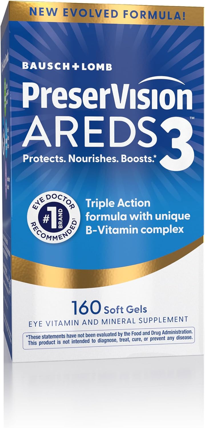 PreserVision AREDS3 Eye Vitamins AREDS2 Formula + B-Complex 160 Softgels | Macular support supplement*, lutein & zeaxanthin, #1 eye doctor recommended brand1, 8 B-vitamins, 160 softgels