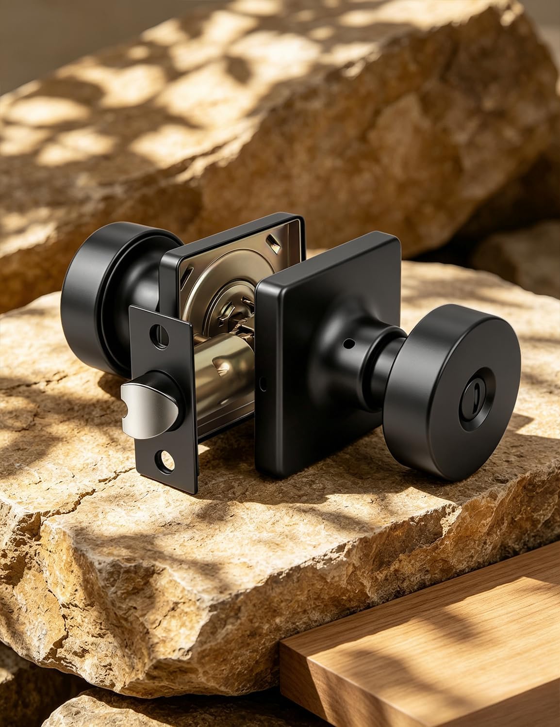 Probrico Bedroom Door Knobs Interior, Privacy Keyless Door Handles for Bedroom or Bathroom, 1 Pack Square Panel Door Knob in Matte Black Finish