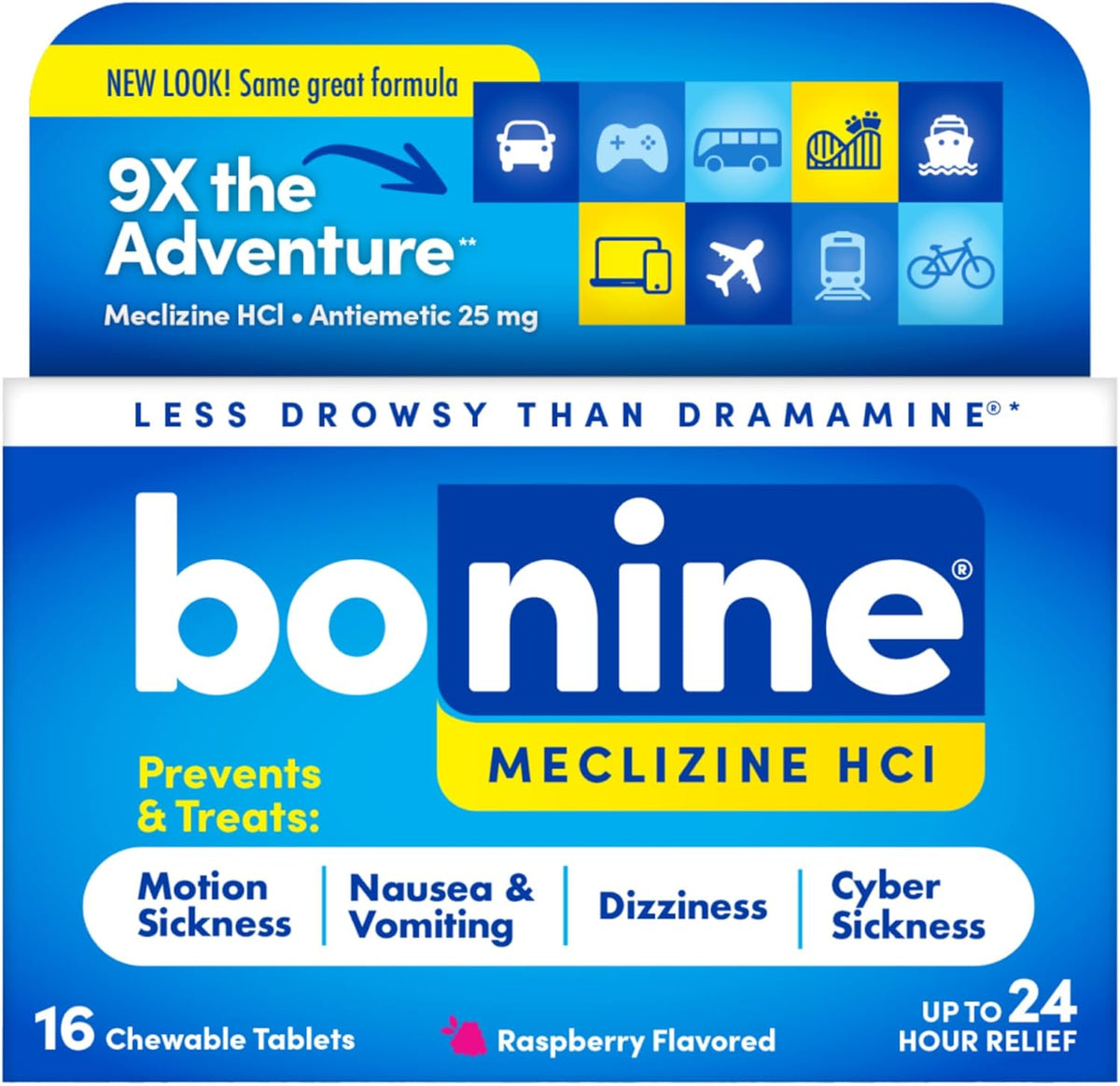 Bonine Meclizine HCl Motion Sickness Relief, Non-Drowsy, 16 Ct
