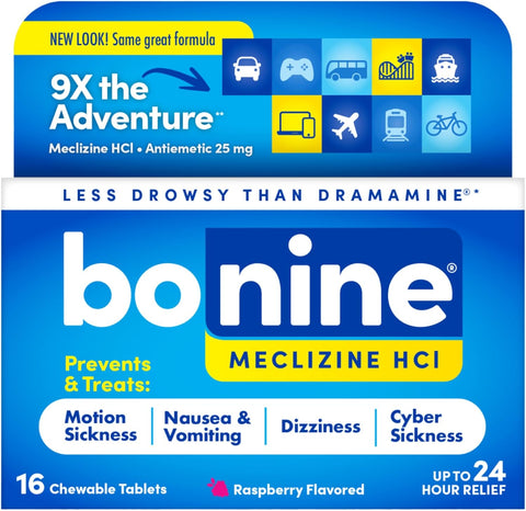 Bonine Meclizine HCl Motion Sickness Relief, Non-Drowsy, 16 Ct
