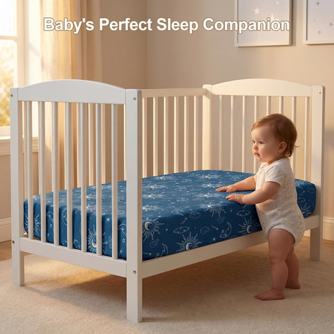 Baby Crib Sheets 2 Pack for Boys and Girls Fit for Standard Crib Toddler Mattress Breathable Soft Microfiber Baby Sheet 28x52x8in (Sleeping Moon & Mars)