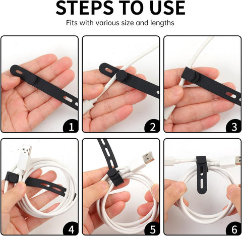 Oligei 25 Pcs Silicone Cable Ties, Cable Ties Reusable, High Elasticity Cord Wraps for Electrical Cords, Cord Organizer for Earphone, Phone Charger(Black)