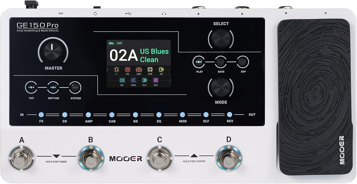 MOOER GE150 Pro Guitar Multi Effects Processor, 200 Presets & 170 Effects, NAM & MNRS Support, 55 Amp Models, 26 Cab Sims, 20 IR Slots, USB OTG Recording, 4-Footswitch, Looper & Expression Pedal